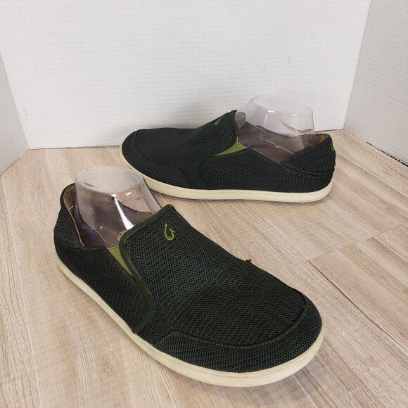 OluKai Nohea Mesh Slip On Boat Shoes in Brown Green Men’s Size 9 main image 5
